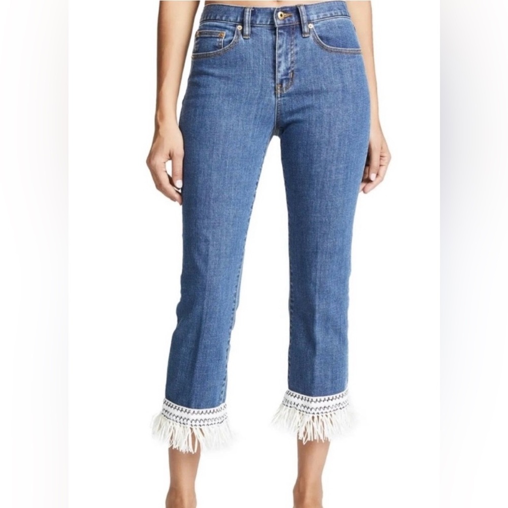 Tory Burch Blue Denim Jeans Fringe Bottom